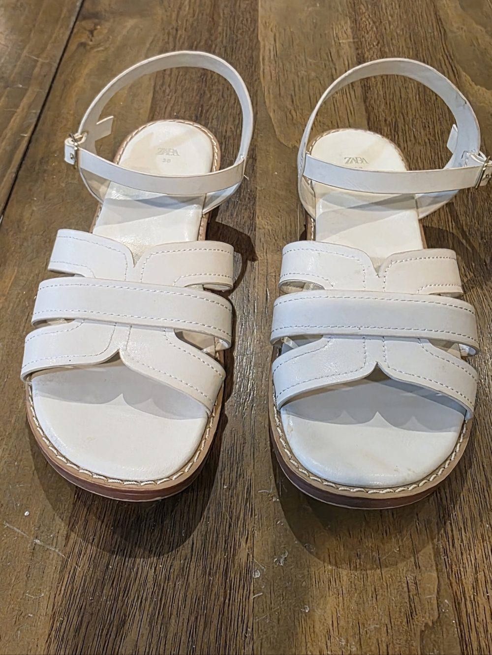 Zara Leather Cream Ivory Buckled Slingbacks Caged Sandals Sz 38 / 7.5